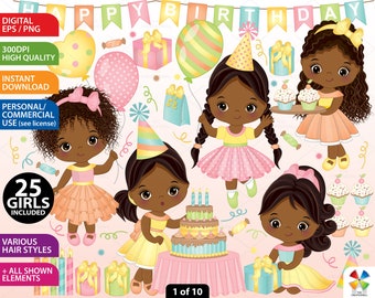 Girl Birthday Party Clipart - Vector Birthday Clipart, Birthday Girl Clipart, Happy Birthday Clipart, Kids Clipart, Birthday Party Clip Art