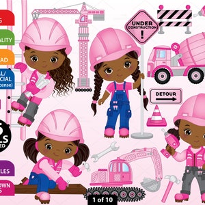 Costruzione Black Girls Clipart, Vector Little Builder, Bambina, Bambino PNG, Bambino, Afroamericano, Afro Kid Costruzione Clip Art
