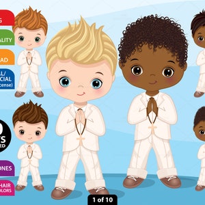 Erstkommunion Clipart, Vektor Junge Kommunion, African American Boy, Afro, Charakter, Religiöse Clipart, Junge Christliche Clipart