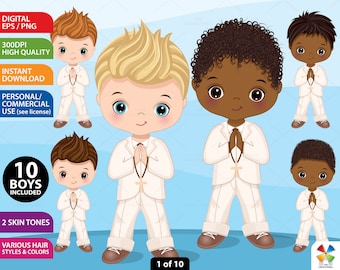 First Communion Clipart, Vector Boy Communion, African American Boy, Black Boy, Afro, Character, Religious Clipart, Boy Christian Clipart