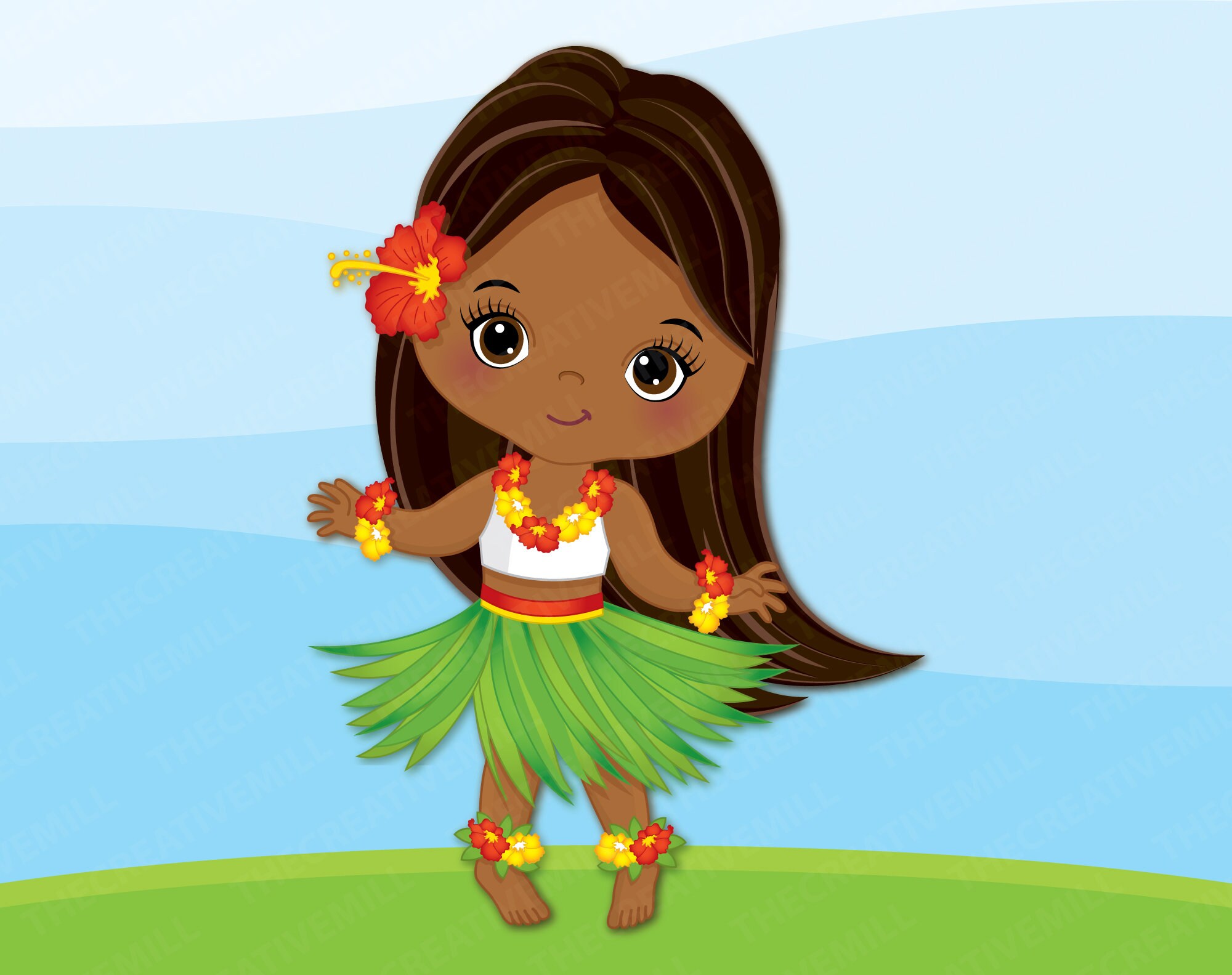 Luau Girl clipart Vector Hawaiian Girl Hula Clipart Luau | Etsy