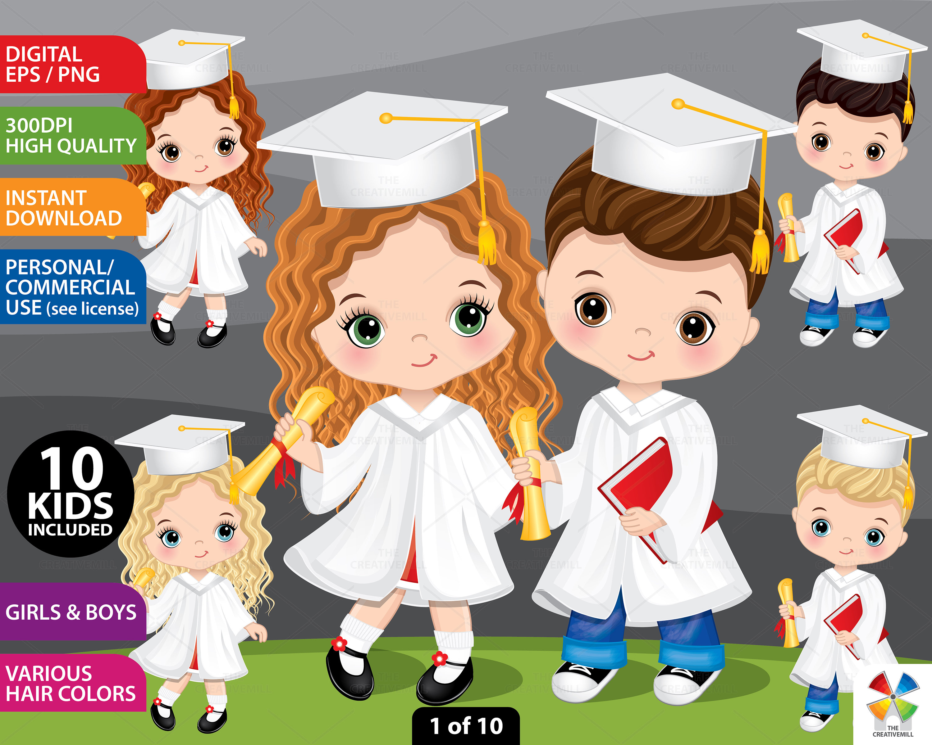 Graduation Kid Clipart Vector Preschool Estudiantes Etsy México