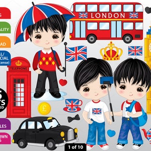 Meninos em Londres Clipart, Vector London Travel, Asian Boys PNG, Chinês, Coreano, Big Ben, Turista, Cabine Telefônica, Britânico, Ônibus de Londres Clipart