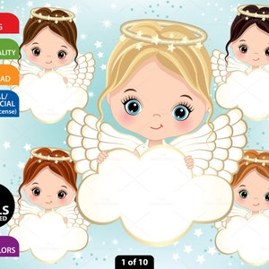 Cute Angel Clipart, Vector Nativity, Angel Ring, Gold, Wing Girl PNG, Religious, Baptism, Christian, Cloud, Holy, Christmas Baby Clip Art