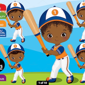 Baseball Clipart - Vector Baseball Clipart, Black Boy Clipart, Playing Baseball Clipart, African American, Sport Clipart, Sport Kid Clip Art