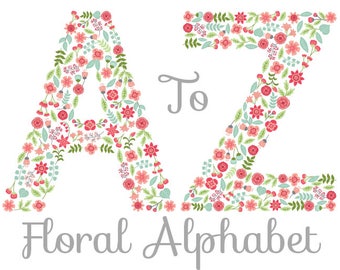 Floral Alphabet Clipart - Digital Vector Floral Alphabet, Letters Clipart, Vector Flowers Alphabet, Floral Alphabet Clip Art