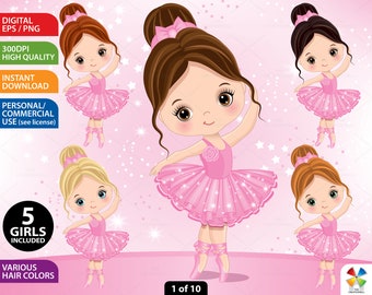 Little Ballerina Clipart, Vector Ballerina, Ballet, Bun, Pink Tutu, Blond Girl PNG, Cute, Toddler, Princess, Infant Ballerina Girl Clip Art