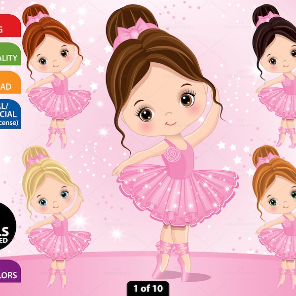 Little Ballerina Clipart, Vector Ballerina, Ballet, Bun, Pink Tutu, Blond Girl PNG, Cute, Toddler, Princess, Infant Ballerina Girl Clip Art