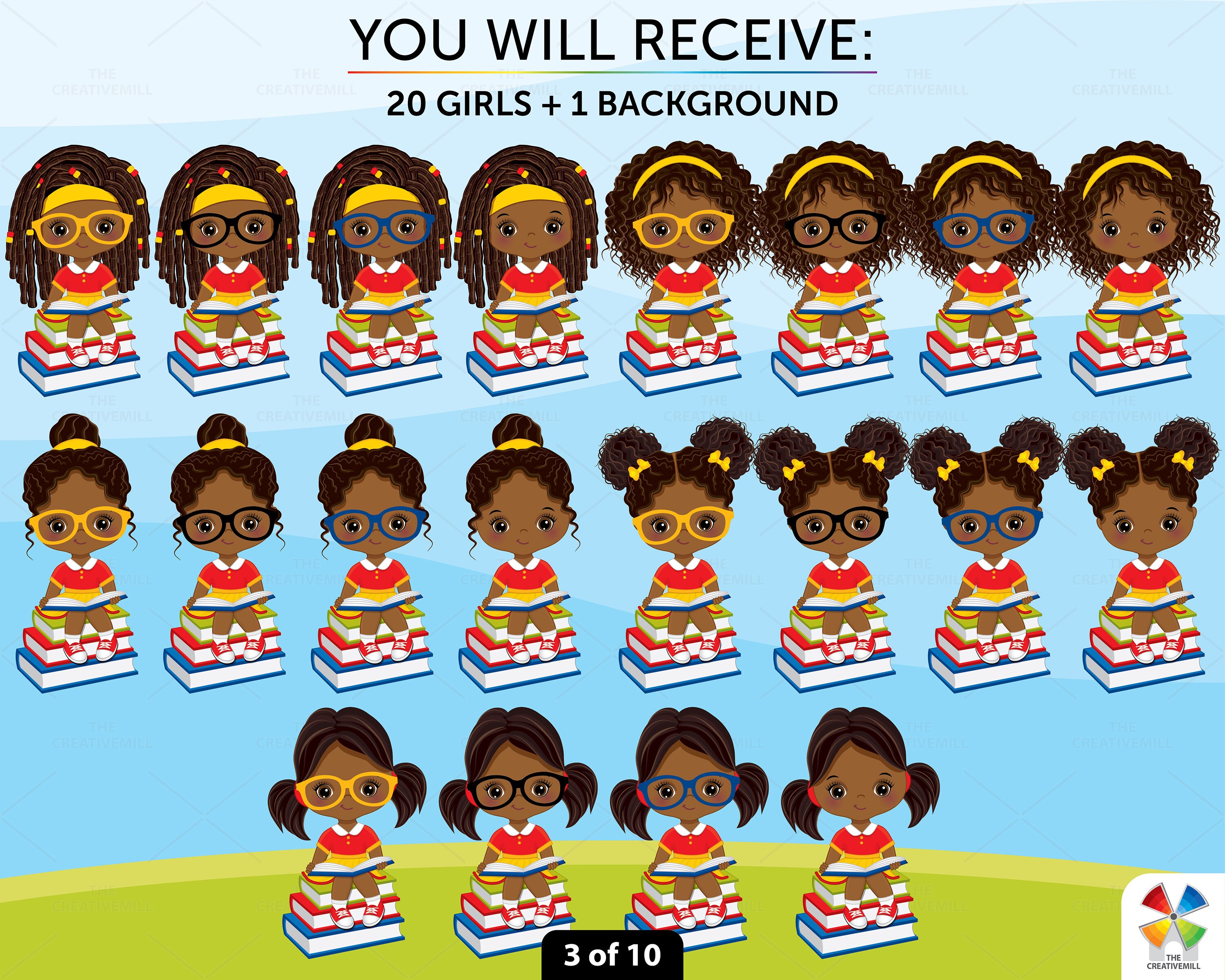 Afro Girl Reading Clipart Vector School Kid African - Etsy Canada