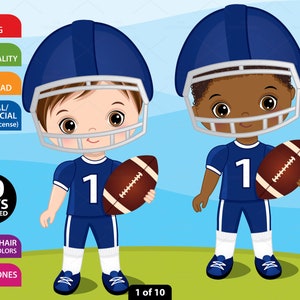 American Football Clipart, Vector Football, Black Boy PNG, Navy White, Playing Football, Caucasian, Character, Sport Player, Kid Clip Art