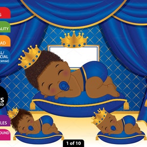 Baby Prins Clipart, Pasgeboren, Royal Blue, Baby Douche, Kleine Prins, Zwarte Baby Boy, Afro Boy PNG, Afro-Amerikaanse, Slapen Baby Clip Art