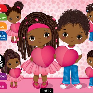Valentines Day Clipart, Vector Valentine Day, African American, Love, Heart, Afro, Dating, Mothers Day, Fathers Day, Black Kids Clip Art