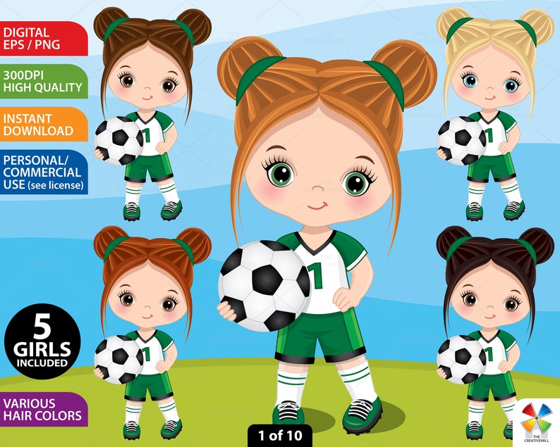 Soccer Girl Clipart Vector Football Cute Little Girl Sport - Etsy