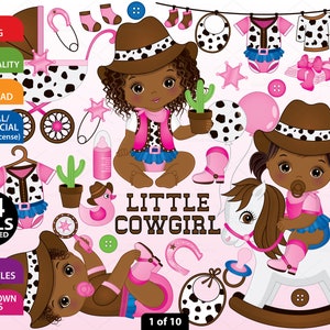 Baby Cowgirl Clipart, Vector Cow Girl, Cute Baby Girl, Denim, Afro Newborn, Baby Shower, African American, Black Baby PNG, Western Clip Art