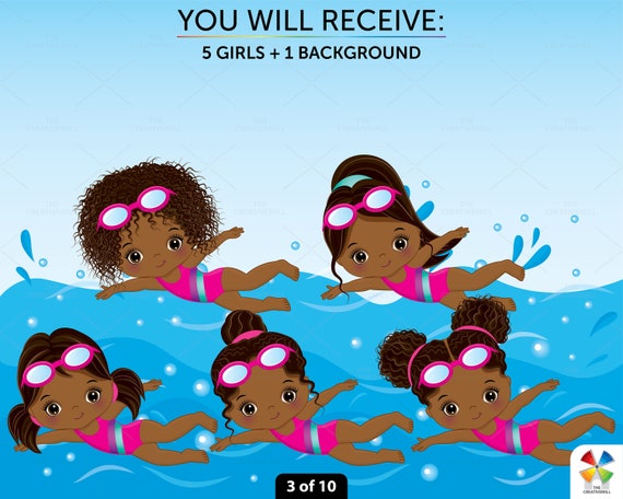 Swimming Girl Clipart, Vector Swimmer, Cute Little Girl, Sport Kid, Pool  Activity, Black Girl PNG, African American, Afro Child Clip Art - Etsy  Sweden