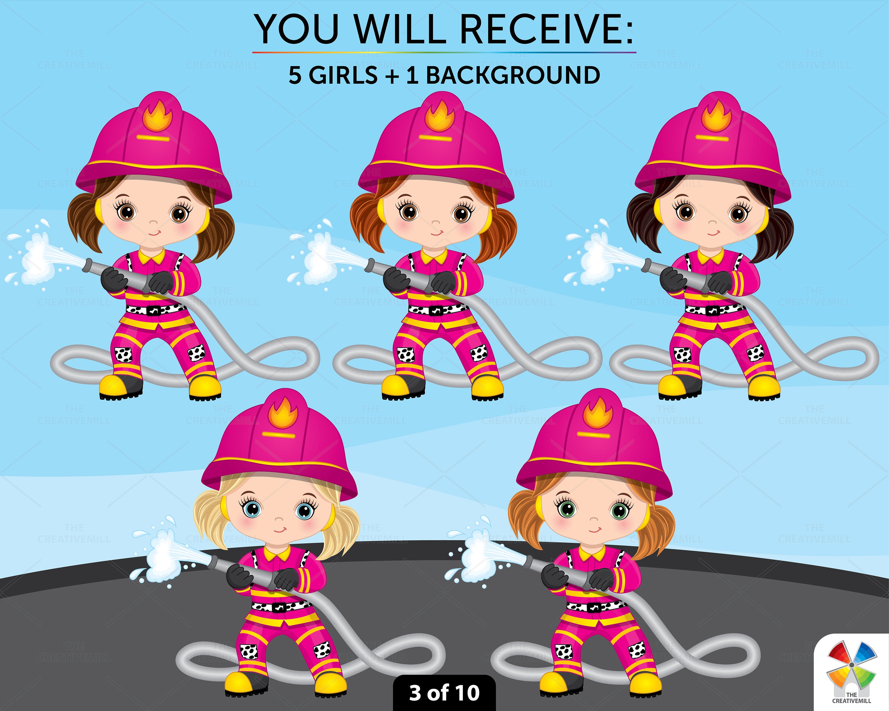 Clipart de Bombero Rosa Niña Clipart de Bombero Vectorial - Etsy México