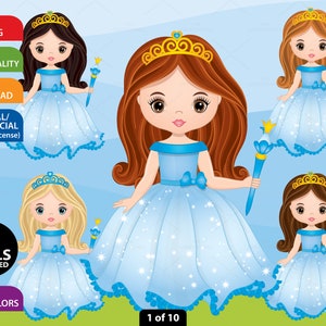 Blue Princess Clipart - Vector Princess Clipart, Fairy Tale Clipart, Cute Clipart, Fairy Clipart, Little Princess Clipart, Princess Clip Art