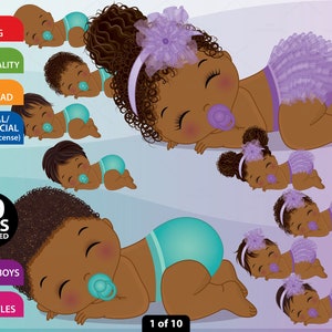 Black Baby Clipart, Vector Newborn, Ruffled Diaper, Baby Shower Clipart, Baby Girl, Baby Boy, Sublimation, Afro PNG, Sleeping Baby Clip Art