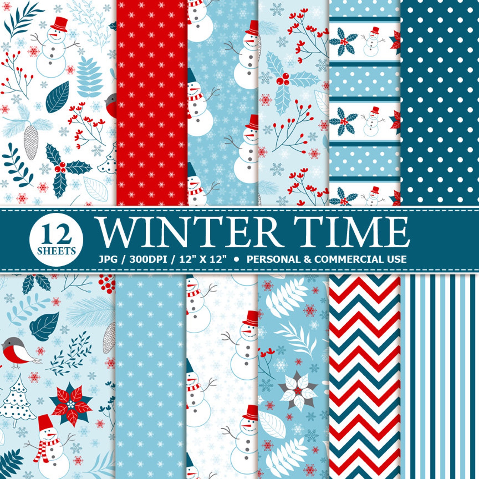 12 Winter Digital Scrapbook Paper Digital Paper Patterns for Etsy
