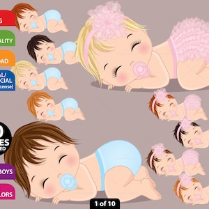 Pastel Baby Clipart, Vector Newborn, Ruffled Diaper, Baby Shower, Cute Baby Girl, Baby Boy, PNG, Character, Newborn, Sleeping Baby Clip Art