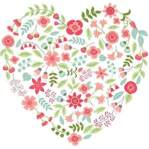 Floral Heart Clipart - Vector Floral Heart Clipart, Flower Heart Clipart, Flowers Heart Clipart, Wedding Heart Clipart, Heart Clip Art