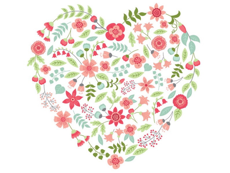 Floral Heart Clipart Vector Floral Heart Clipart Flower - Etsy