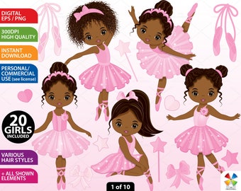 Ballerina Clipart - Vector Ballerina Clipart, African American Ballerinas Clipart, Tutu Ballerina Clipart, Ballerina Clip Art