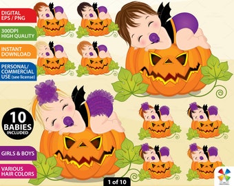 Halloween Baby Clipart, Vector Little Pumpkin, 1st Halloween, Baby Shower,  Baby Girl PNG, Baby Boy, Cute Sleeping Baby Pumpkin Clip Art