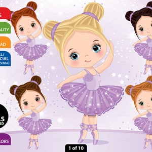 Little Ballerina Clipart, Vector Ballerina, Ballet, Bun, Purple Tutu, Character, Toddler PNG, Cute Infant, Princess, Ballerina Girl Clip Art