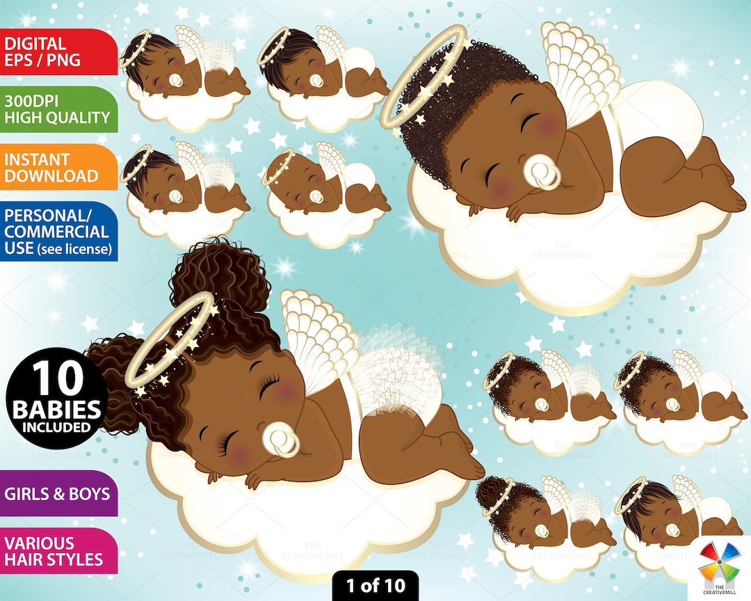Black Baby Angel Clipart, Vector Nativity, Angel Ring, Gold, Angel PNG ...