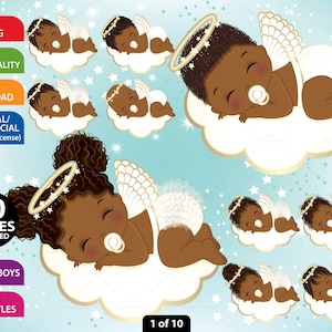 Black Baby Angel Clipart, Vector Nativity, Angel Ring, Gold, Angel PNG, Doll, Wing, Religious, Baptism, Christian, Cloud, Afro Baby Clip Art