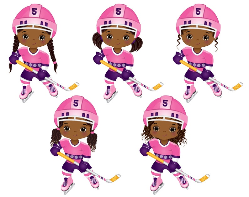 Hockey Girl Clipart Vector Black Doll Character Sport Etsy