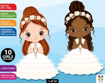 First Communion Clipart - Vector Communion Clipart, African American Girl, Black Girl Clipart, Religious Clipart, Girl Christian Clipart