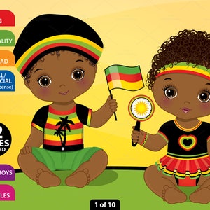 Reggae Baby Clipart - Vektor Cute Black Baby Clipart, Rasta Clipart, PNG Baby Mädchen Junge Clipart, Sublimation Baby, Rot Grün Baby Clipart