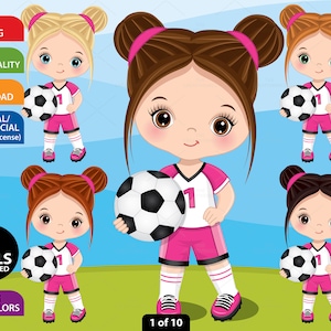 Soccer Girl Clipart - Vector Football Clipart, Cute Little Girl, Sport, Character, Toddler PNG, Caucasian Kid, Sublimation, Child Clip Art