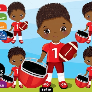 American Football Clipart - Vector Football Clipart, Black Boy Clipart, Playing Football Clipart, Afro Clipart, Sport Clipart, Kid Clip Art