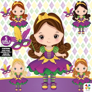 Mardi Gras Clipart, vecteur carnaval fille, Fleur de Lys, Illustration, personnage PNG, la Nouvelle-Orléans, mardi gras, mascarade fête Clip Art