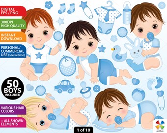 Baby Boy Clipart - Vector Baby Clipart, Baby Clipart, Newborn Clipart, Bundle Baby Clipart, Baby Shower Clipart, PNG Baby Boy Clip Art