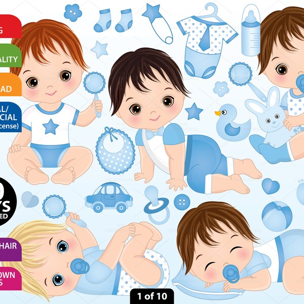 Baby Boy Clipart - Vector Baby Clipart, Baby Clipart, Newborn Clipart, Bundle Baby Clipart, Baby Shower Clipart, PNG Baby Boy Clip Art