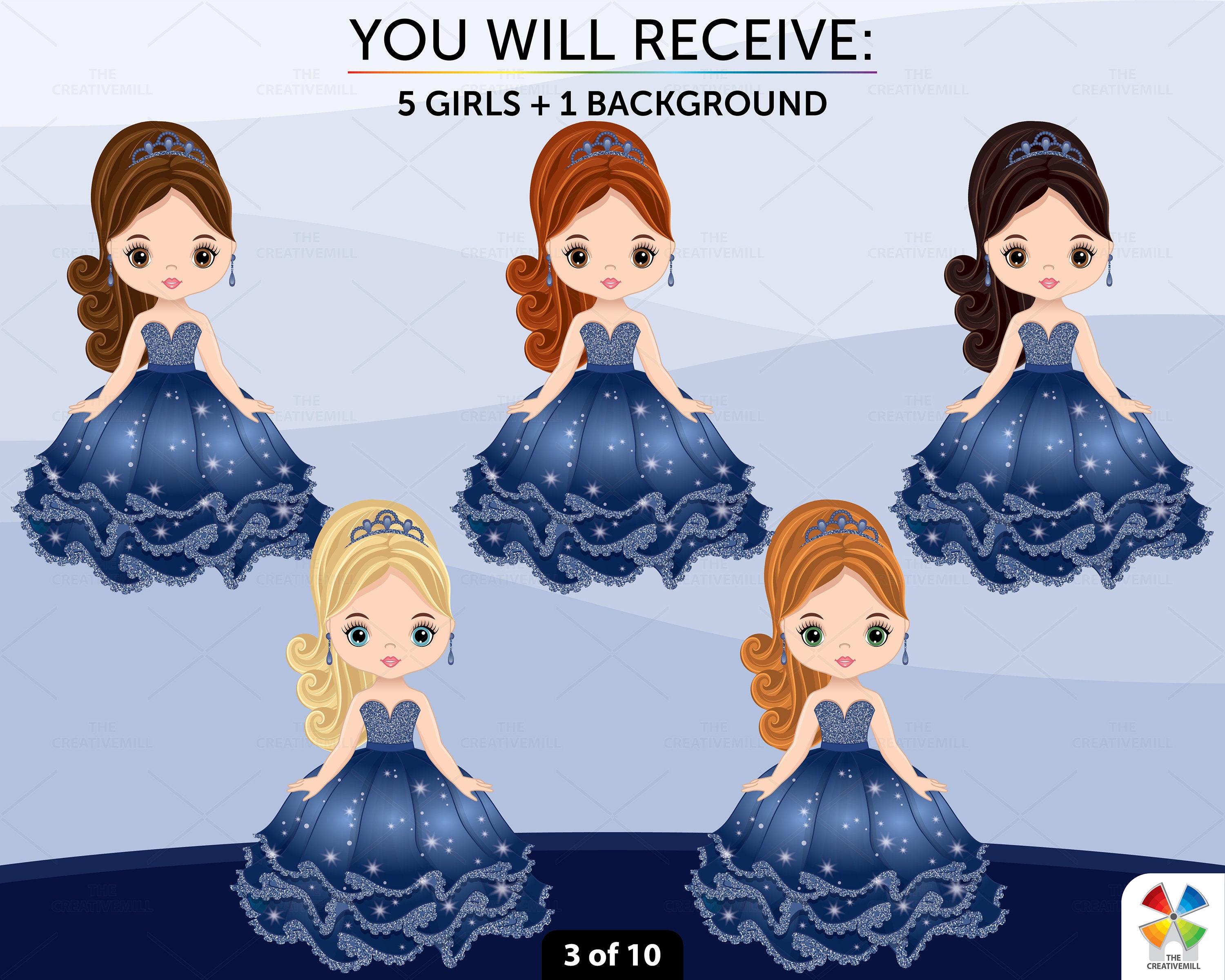 Quinceanera Clipart Vector Princess Gown Blue Dress Queen Etsy Hong Kong