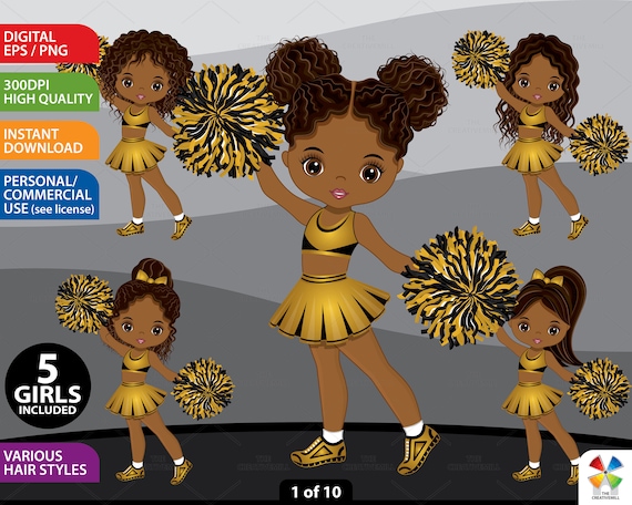 Gold Cheerleader Clipart Vector Pom Sport Black Cheerleader - Etsy