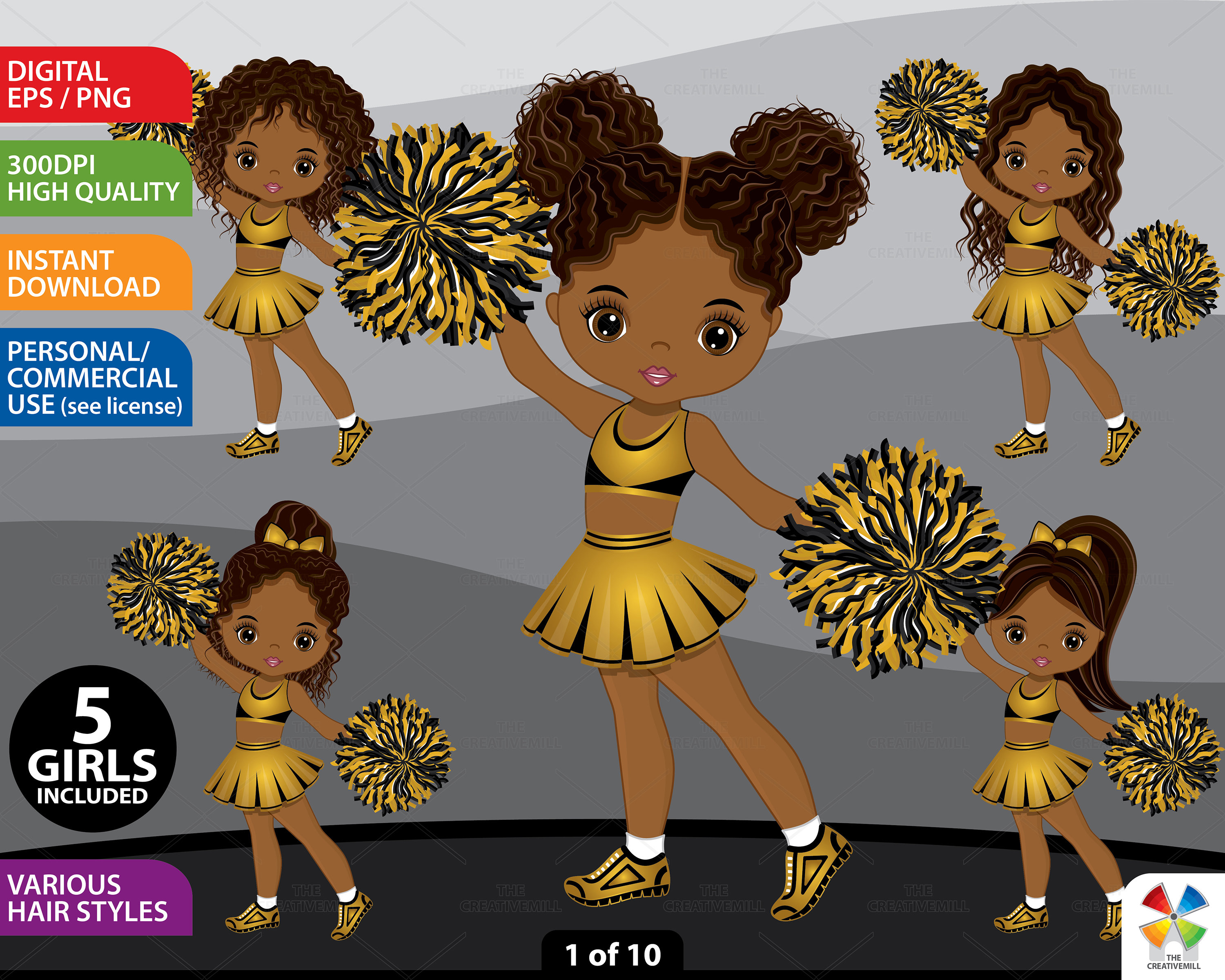Gold Cheerleader Clipart, Vector Pom, Sport, Black Cheerleader PNG, Cute  Teen Afro Girl, Sublimation, African American, Cheerleader Clip Art 