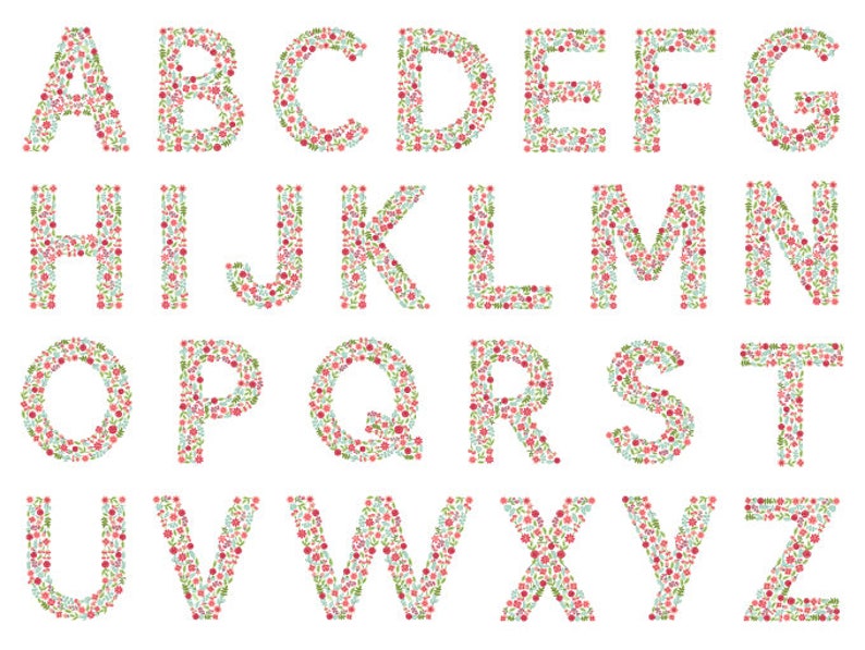 Floral Alphabet Clipart Digital Vector Floral Alphabet | Etsy