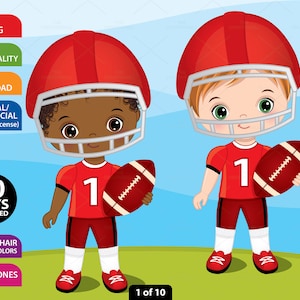 American Football Clipart, Vector Football, Black Boy PNG, Red White, Playing Football, Caucasian, Character, Sport Player, Kid Clip Art