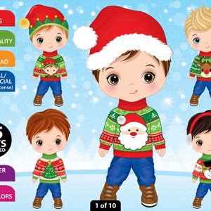 Kerst jongen Clipart, Vector Kleine Jongen, Karakter, Winter, Kerstmis, Lelijke Trui, Kind, Leuke Peuter PNG, Pom Pom, Gebreide Trui Clip Art