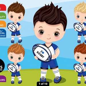 Clipart di rugby boy, giocatore di rugby vettoriale, ragazzino carino, sport, personaggio, bambino PNG, uniforme blu, neonato, sublimazione, clip art bambino