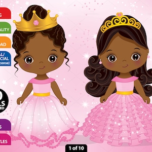 Kleine Prinzessin Clipart, Vektor Prinzessin, Königin, Pink Kleid, Afro Girl PNG, African American, Royal, Infant, Black Princess Girl Clip Art