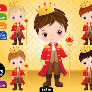 Little Prince Clipart, Vector Fairy Tale, Blond Boy, Cute Prince, Royal PNG, Character, Illustration, Instant Download, Crown, King Clip Art