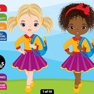 Back to School Clipart - Vector School Clipart, School Girls Clipart, School Clipart, Kids Clipart, Back to School Clip Art