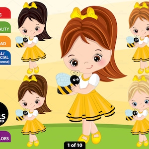 Bee Clipart - Vector Bee Clipart, Girl Clipart, Bee Girls Clipart, Little Girl Clipart, Sticker Clipart, Bee Clipart, Bee Girls Clip Art